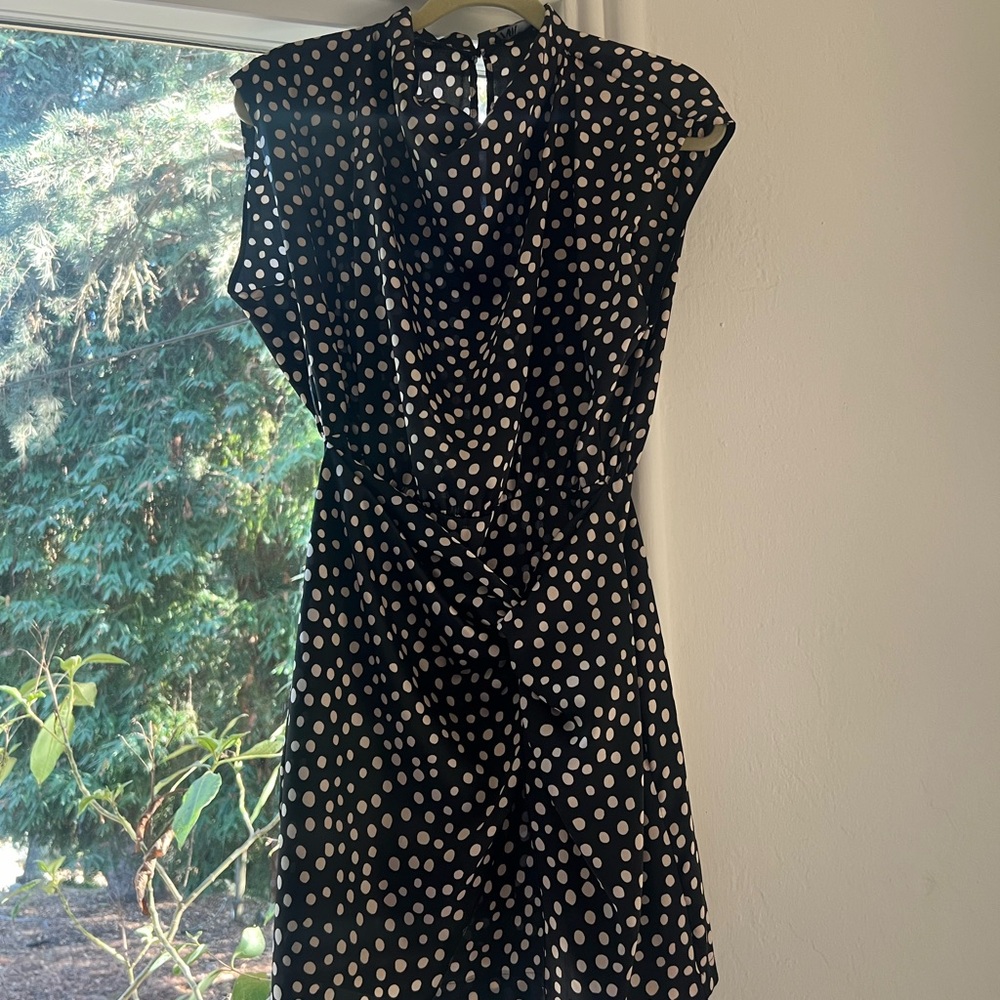 Zara Elegant Black and White/ Cream Polka Dot Midi Dress